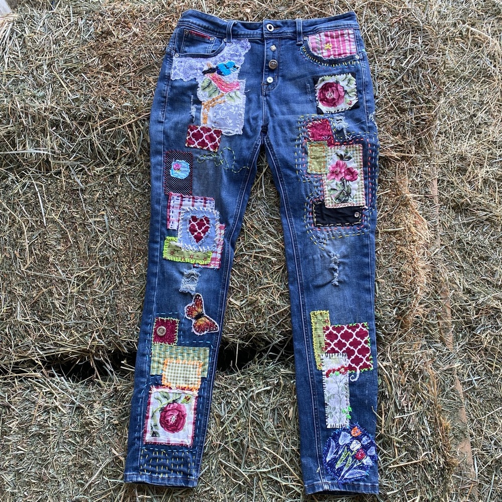 The GOODBYE Jeans Colorful Patchwork Hand Stitched
